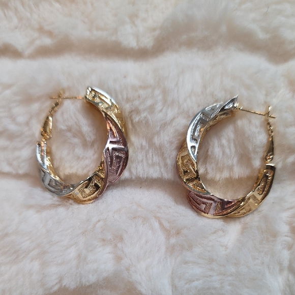 Jewelry - Tri-Tone Twisted Hoop Earrings - Gold, Silver & Rose